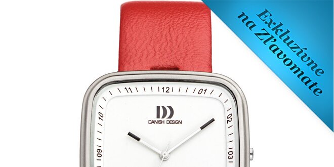 Dámske biele analógové hodinky s červeným remienkom Danish Design