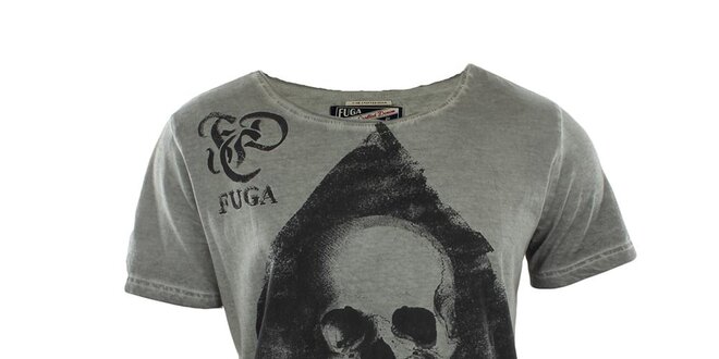 Pánske šedé tričko s lebkou Fuga