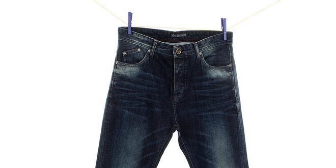 Pánske tmavo modré džínsy s šisovaním na kolenách Fuga