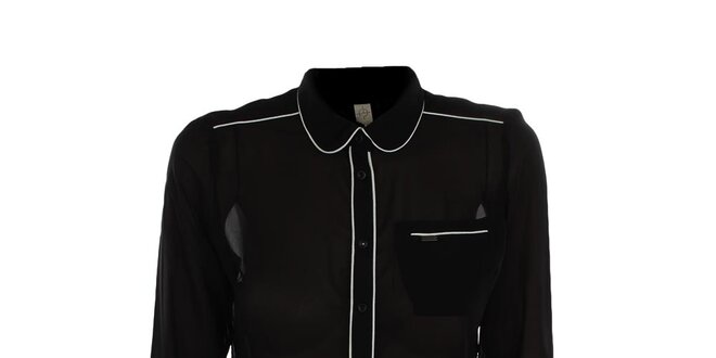 Dámska čierna transparentná košeľa s bielymi lemami Fuga