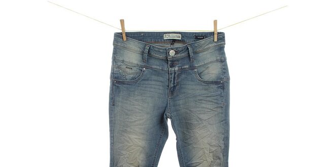 Dámske modré džínsy s vyšisovanými kolenami Fuga