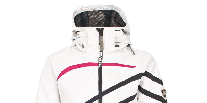 Dámska biela lyžiarska bunda s prúžkami Trespass
