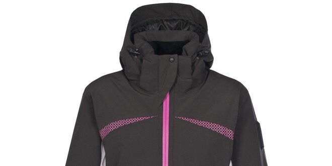 Dámska čierna lyžiarska bunda s ružovými detailmi Trespass