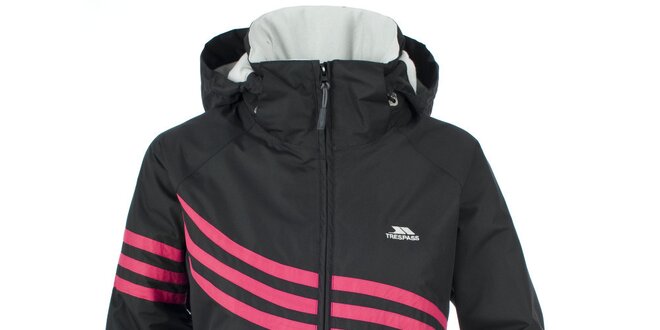 Dámska čierna lyžiarska bunda Trespass s ružovými pruhmi
