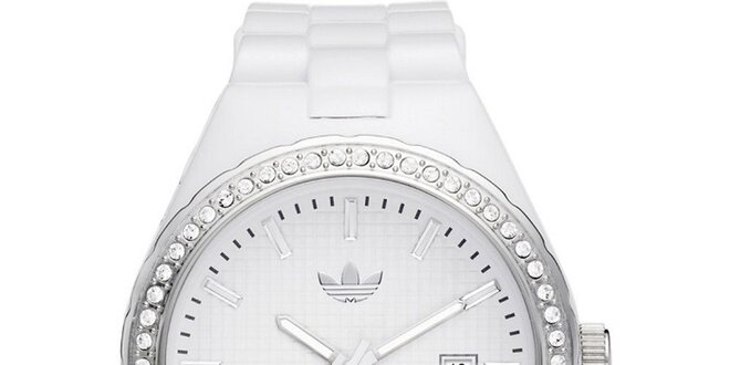 Dámske biele analógové hodinky s kamienkami Adidas
