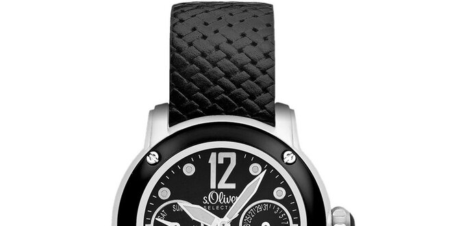 Dámske čierne hodinky s multifunkčným ciferníkom s.Oliver
