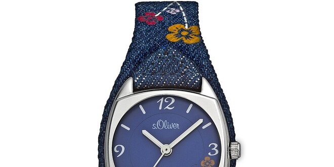 Dámske modré hodinky s kvetinovým vzorom s.Oliver