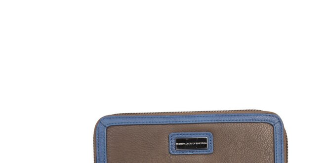 Dámska hnedá podlhovastá peňaženka s modrým lemom Benetton