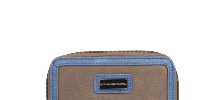 Dámska hnedá peňaženka s modrým lemom Benetton