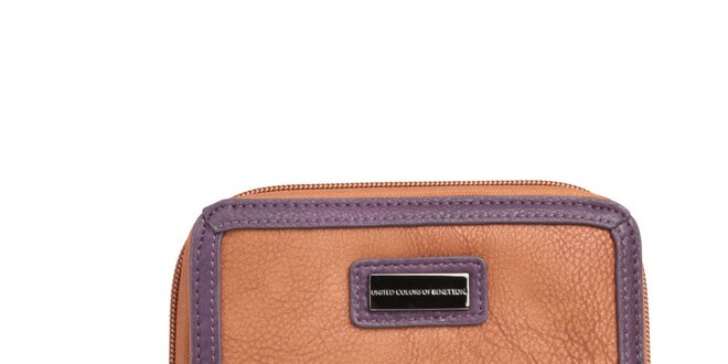 Dámska karamelová peňaženka s fialovým lemom Benetton