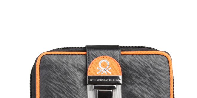 Dámska čierna peňaženka s oranžovými prvkami a prackou Benetton