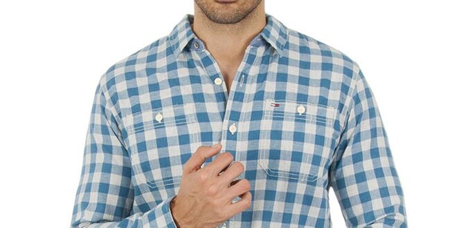 Pánska károvaná modrá košeľa Tommy Hilfiger