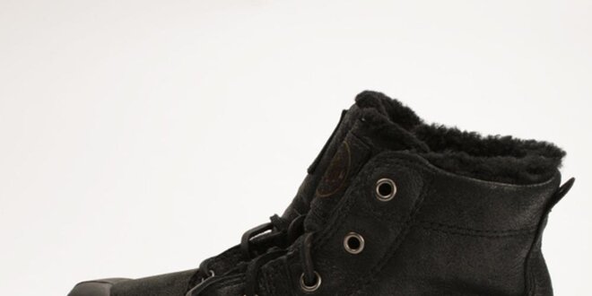 Dámske čierne kožené topánky s kožúškom Palladium