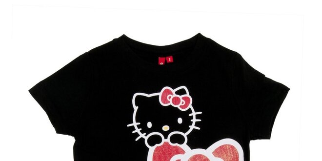 Detské čierne tričko Hello Kitty s potlačou