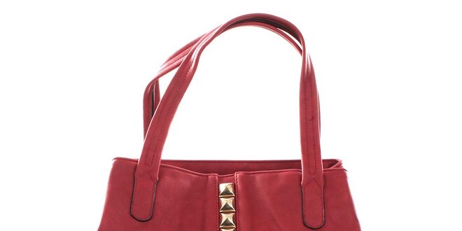 Dámska červená kabelka so zlatými pyramídkami London Fashion