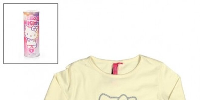 Detské krémové tričko Hello Kitty so striebornou potlačou