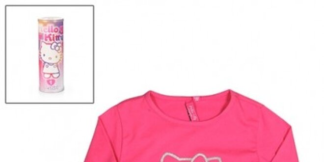 Detské sýto ružové tričko Hello Kitty so striebornou potlačou