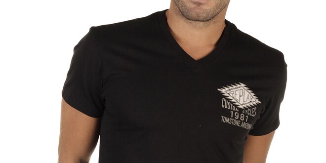 Pánske čierne tričko s potlačou Replay