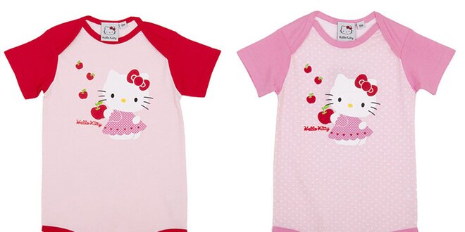Set dvoch detských body Hello Kitty - ružové a červené