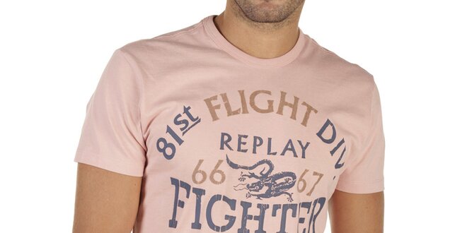 Pánske ružové tričko s potlačou Replay