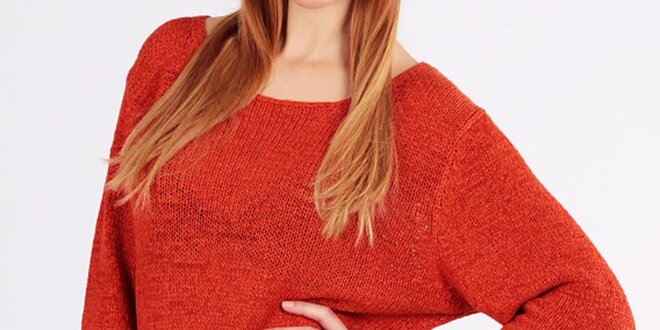 Dámsky oranžový voľný sveter s vreckom Emma Pernelle