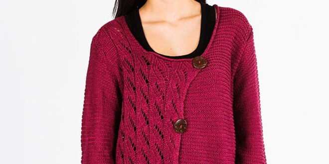 Dámsky pletený vínovofialový asymetrický sveter Gémo