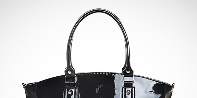Dámska lesklá čierna kabelka s vonkajším vreckom Felice