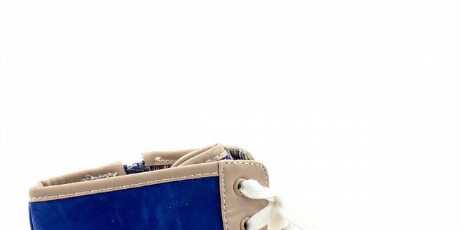 Dámske modré kotníčkové topánky Ellemoda s béžovými detailami