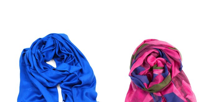 Dámska sada dvoch šálov - modrý, ružový s farebnými prvkami Invuu London