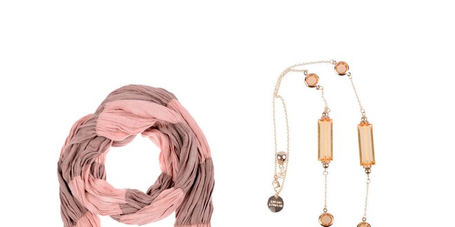 Dámska sada - ružový šál s prúžkami a náhrdelník Invuu London