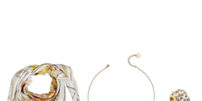 Dámsky set - biela šatka so vzorom, náhrdelník a prsteň Invuu London