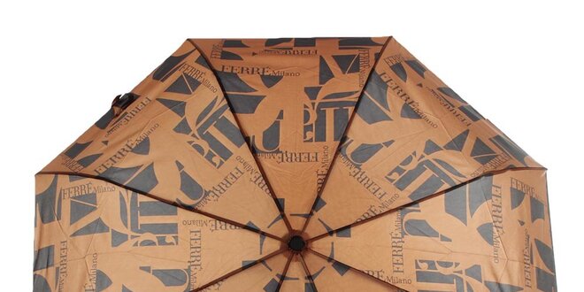 Dámsky čierno-hnedý vystreľovací dáždnik s logom Ferré Milano