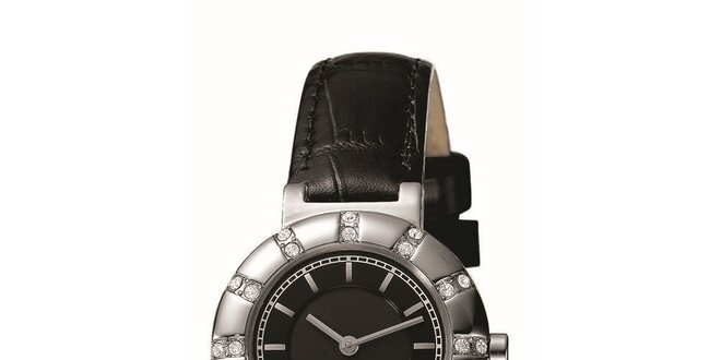 Dámske hodinky so strieborným guľatým púzdrom s kamienkami Esprit