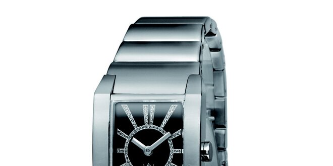 Dámske strieborné hodinky s čiernym ciferníkom a kamienkami Esprit