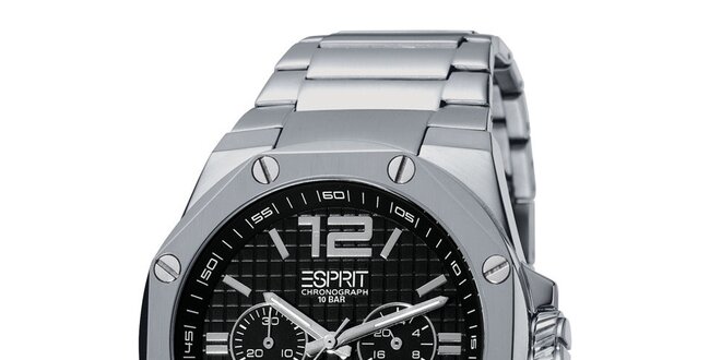 Pánske strieborné hodinky s chronografom a ozdobnými šróbikmi Esprit