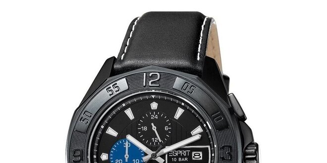 Pánske čierne analógové hodinky s chronografom Esprit