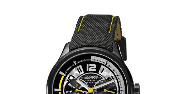 Pánske čierne hodinky so žltými detailmi Esprit