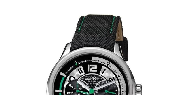 Pánske čierne hodinky so zelenými detailmi Esprit