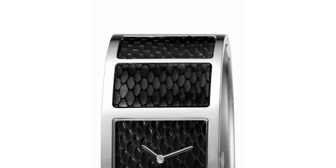 Dámske čierne náramkové hodinky s hadím vzorom Esprit