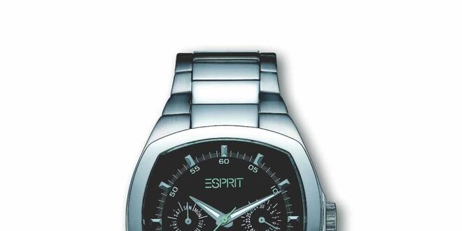 Robustné strieborné hodinky so zeleným detailom Esprit