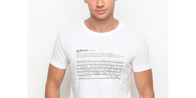 Pánske biele tričko s krátkym rukávom a potlačou klávesnice Dogo