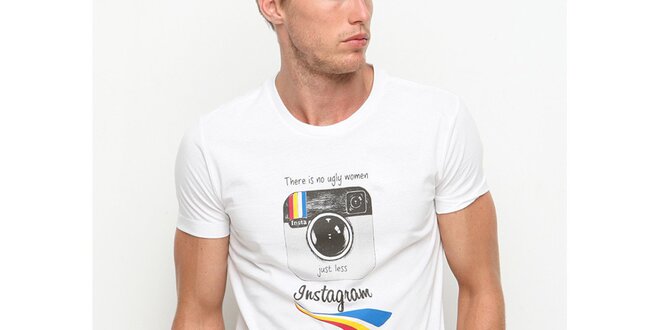 Pánske biele tričko s krátkym rukávom s motívom Instagramu Dogo