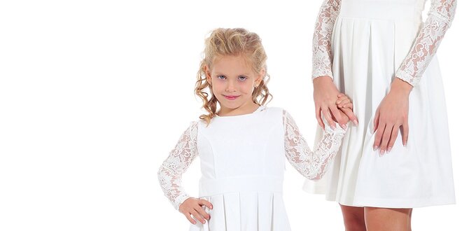 Dievčenské biele šaty so skladanou sukňou Berry Couture