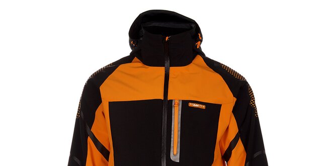Pánska čierna zimná softshellová bunda s oranžovými detailami