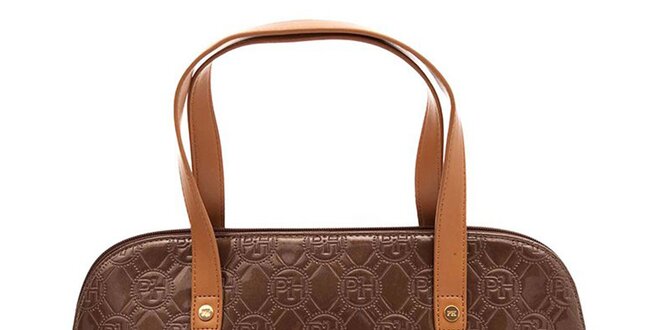 Dámska hnedá lesklá vzorovaná kabelka na zips Paris Hilton
