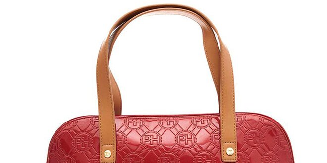 Dámska červená lesklá vzorovaná kabelka na zips Paris Hilton