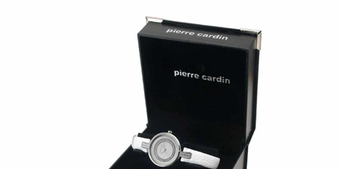 Dámska sada bielych hodiniek, retiazky s príveskom a dvoch párov náušnic Pierre Cardin