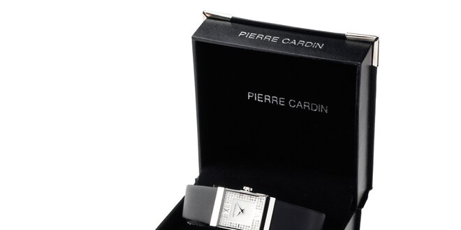 Dámska sada hodiniek s čiernym remienkom, náhrdelníku a dvoch párov náušnic Pierre Cardin