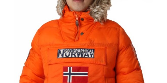Pánska oranžová bunda s vlajkou Geographical Norway