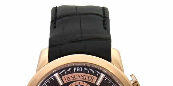 Pánske zlaté hodinky Lancaster s čiernym koženým remienkom